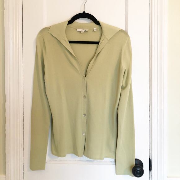 Vince Light Green Collared Cardigan Sweater - Picture 3 of 7